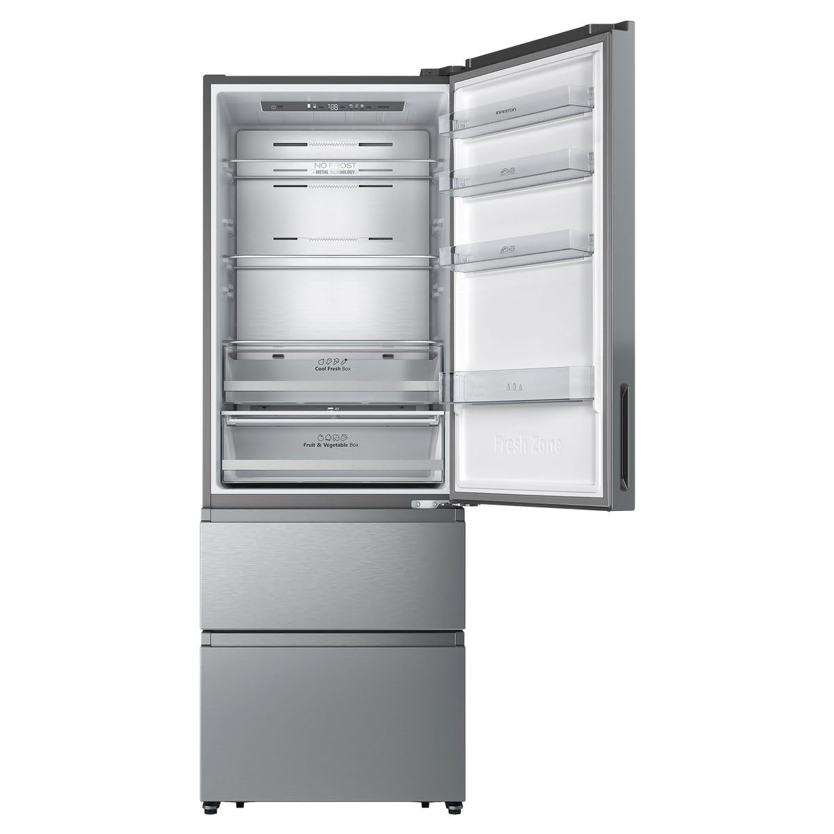 INFINITON Frigorifico Francés FRD-456WT20XEN, E, 200 cm, Ancho de 70 cm, No Frost, Inverter, Fast cooling, Fast freezing, Inox