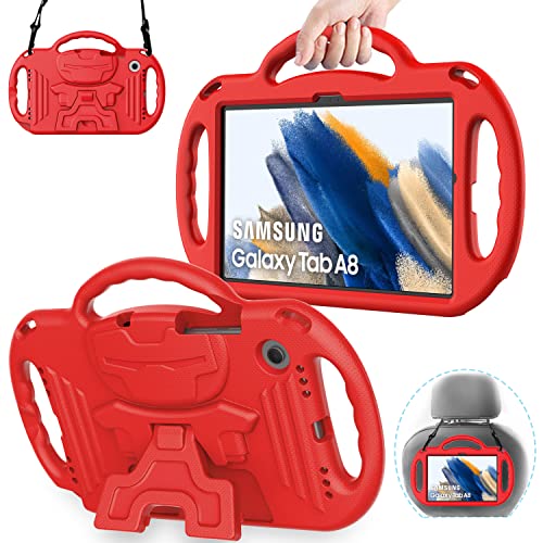 AVAWO Kids Case for Samsung Galaxy Tab A8 10.5 Case 2021 (SM-X200/X205) with Strap Light Weight Shock Proof Handle Stand Kids Case for Samsung Galaxy Tab A8 10.5 Inch 2021 Red