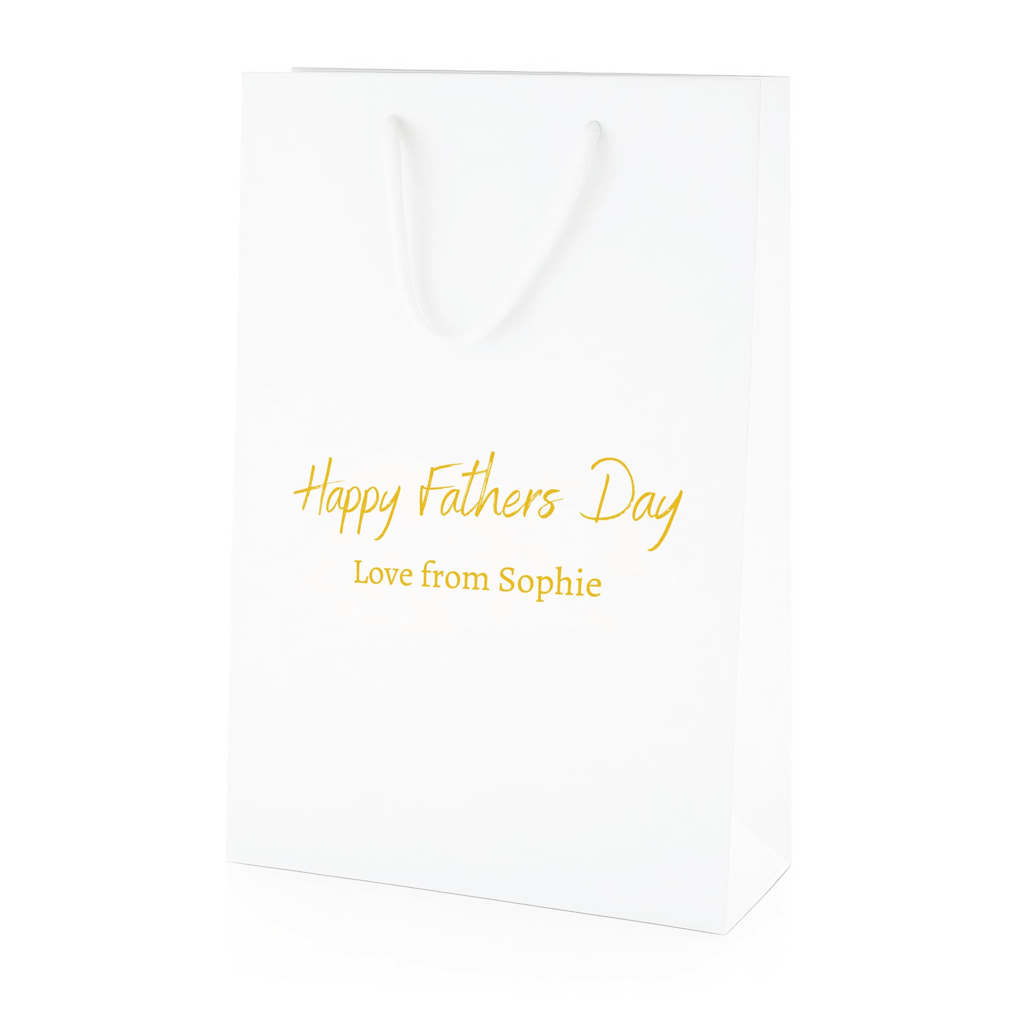 COOKIES AND KOALAS Personalised Fathers Day Gift Bag – White Medium Tall 25x36x10 cm – Custom Name & Message Foil Print – Fathers Day Tall Gift Bag