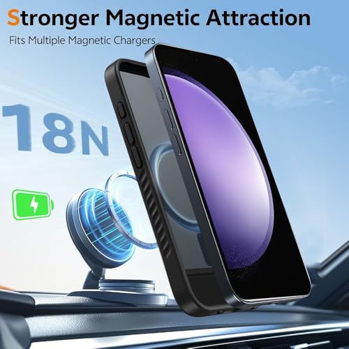 Image of KARWAN️Ultra Hybrid Matte Back Cover Case Compatible with Stand Magnetic for Samsung Galaxy S23 Plus | Mag-Safe Wireless Charging | Camera Bump Protection -(Black)