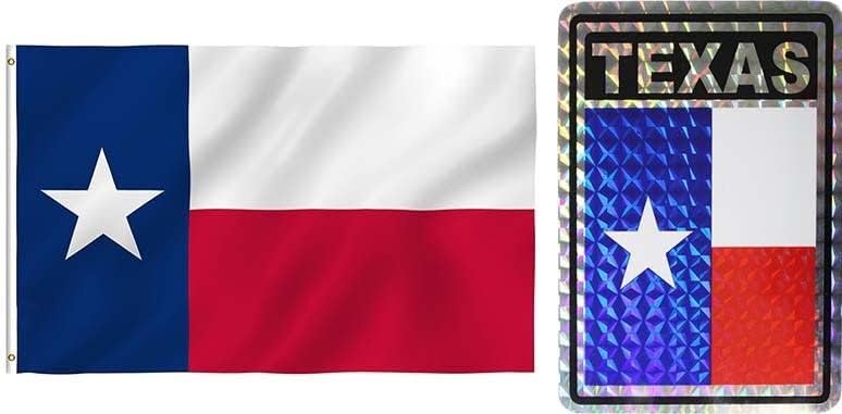 Juego combinado de lujo con bandera del Estado de Texas de 3 x 5, 3 x 5 pies y calcomanía de 3 x 4 pulgadas Lumaglow