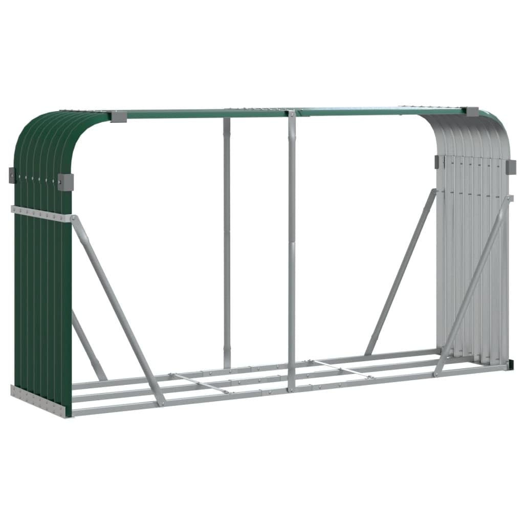 Vidaxl Log Holder Firewood Rack Log Stand Wood Storage Galvanised Steel Green