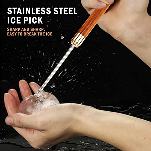 2 Pack Stainless Steel Ice Pick, 8-inch Pick Tool for Breaking Ice with Safety Cover, Non-slip Wooden Handle Trident Ice Dispenser for Bartending, Ice Hockey Shaving, Bar, Banquet