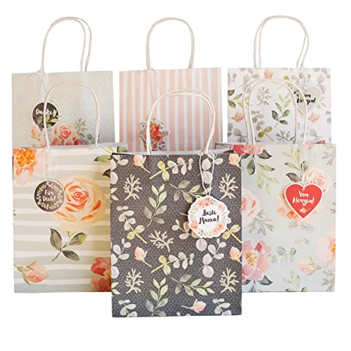Papierdrachen Muttertagsgeschenk - 6 Geschenktüten mit Henkel, 6 Grußkarten und Geschenkanhänger zum Muttertag - Geschenkverpackung Rosa-Mint - Set 2