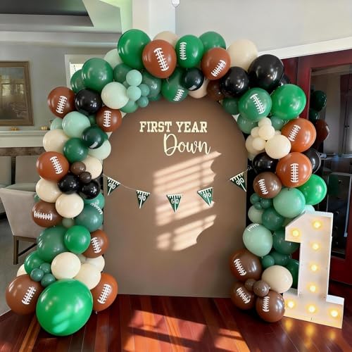 Image of HILAVO Football Balloons, 12 Inch Dark Green Black White Sand with Brown Printed Sports Latex Balloon for Kids Boys Game Football Sport Themed Birthday Party Decor Baby Shower Decorations Supplies