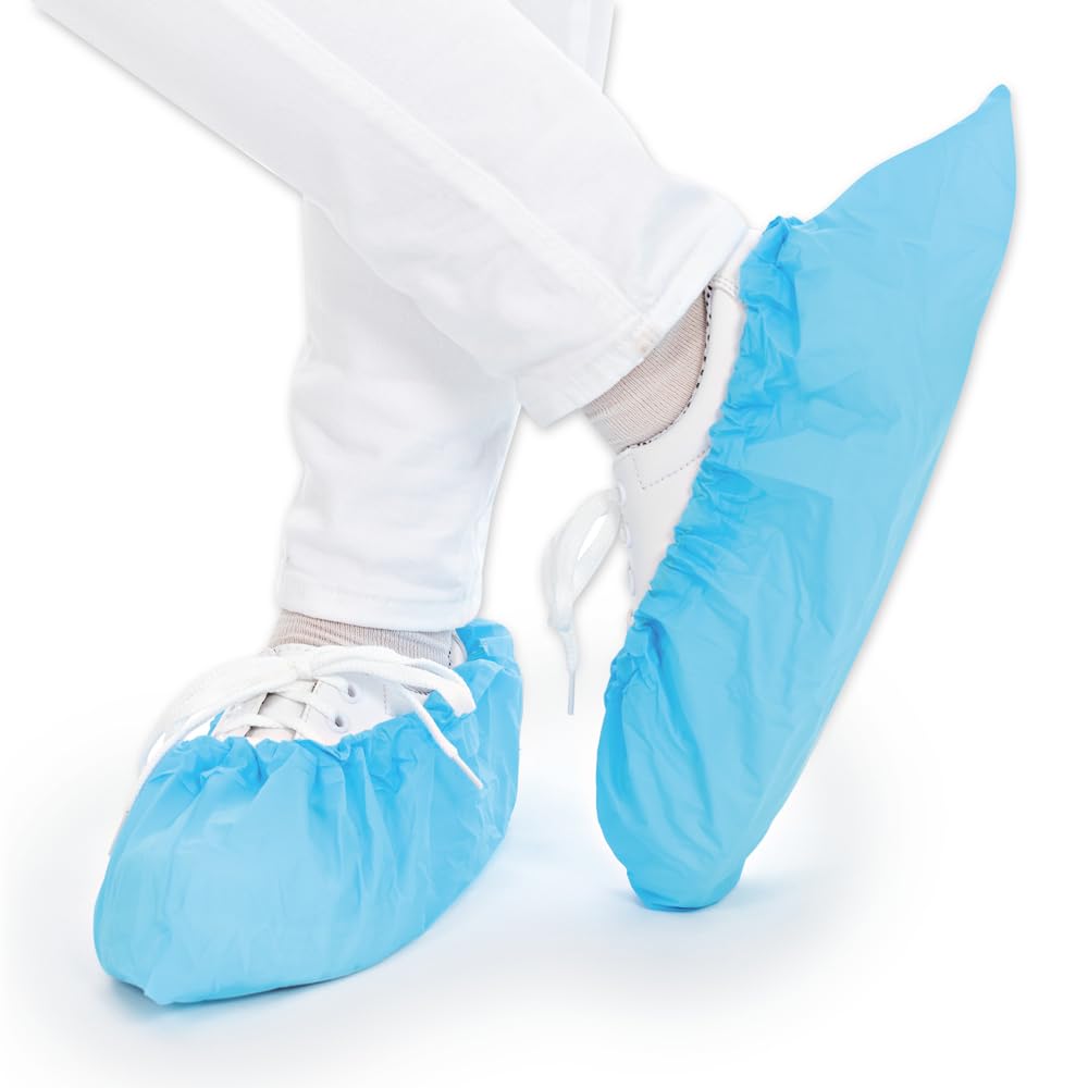 500 Stück Hygostar Überschuhe Anti Slide | CPE, TPE beschichtet, weiß, L: 41cm, Schuhüberzieher, Überschuhe, Einweg Überziehschuhe