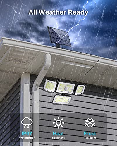 CLAONER Solar Outdoor Lights Motion Sensor 3500LM 288 LED Solar Security Lights with Remote Control IP67 Waterproof 4 Heads Solar Flood Lights with 16.4ft Cable 4 Modes Solar Wall Lights(4 Pack)