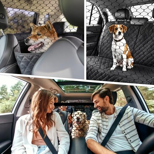 Junrvivy Hundegitter Auto Kofferraum Netz doppellagig, Kofferraumnetz Hunde, Kofferraum Trenngitter, Hundenetz Auto mit 4 Haken, Faltbares Aufbewahrungsnetz, Haustier Trenngitter 120x90 cm