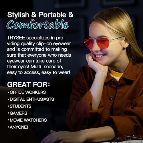 Image of Trysee Square Clip-On Flip-Up Blue Light Blocking Glasses for Eyes Strain /Light Sensitive TS1008