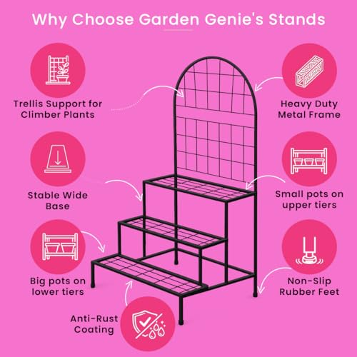 Image of Garden Genie Vertical Metal Plant Stand | Heavy Duty Multi Tier Plant Stand for Home & Garden | Flower Pot Stand for Indoor Plants | Plant Stands for Outdoor Balcony | Black