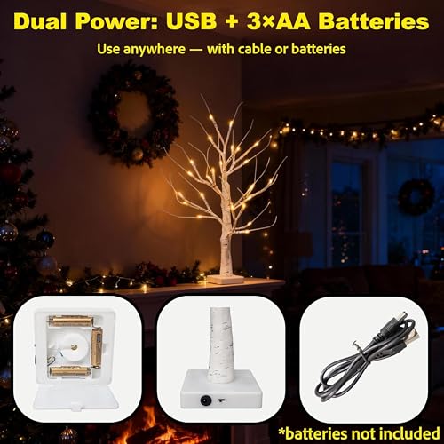 Árboles de Navidad de abedul con 24 LED a pilas para centro de mesa 4