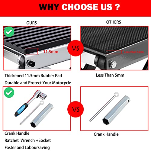 CXRCY 1200 LBS Motorcycle Lift Scissor Jack Stainless Steel Finish Upgraded Dirt Bike ATV Steel Motorcycle Hoist Stand with Ratchet Wrench,Crank Handle,Thickened Rubber Pad,Wide Deck - Image 3
