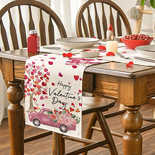 Artoid-Mode-Heart-Tree-Truck-Rose-Balloon-Happy-Valentines-Day-Table-Runner-Seasonal-Anniversary-Wedding-Holiday-Kitchen-Dining-Table-Decoration-for-Indoor-Outdoor-Home-Party-Decor-13-x-72-Inch