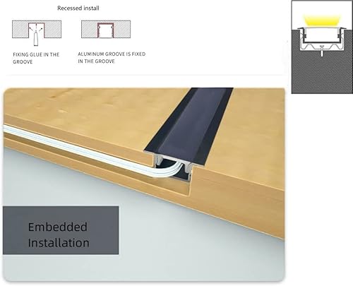 Miniatura 7 de Paquete de 10 canales de aluminio LED en forma de U de 3.3 pies con cubierta negra, tapas de extremo y clips de montaje, perfil de aluminio para