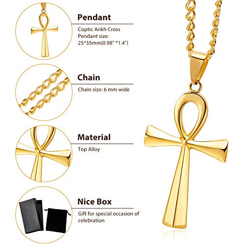 3 Pieces Men's Stainless Steel Ankh Pendant Necklace, Black, Gold, Silver2