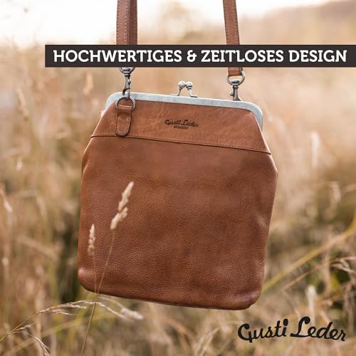 Gusti Leder Handtasche Damen Mittelgroß Echtleder – Vintage Umhängetasche Leder Braun Kratzfest Verstellbarer Riemen Alltag Reise Stadt Ausgefallene Handtaschen