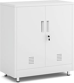JINGUR Aktenschrank Büroschrank Lagerschrank Metallschrank Stahlschrank, Abschließbar Mehrzweckschrank Kleiner Schrank Buffetschrank Flurschrank (Weiß)