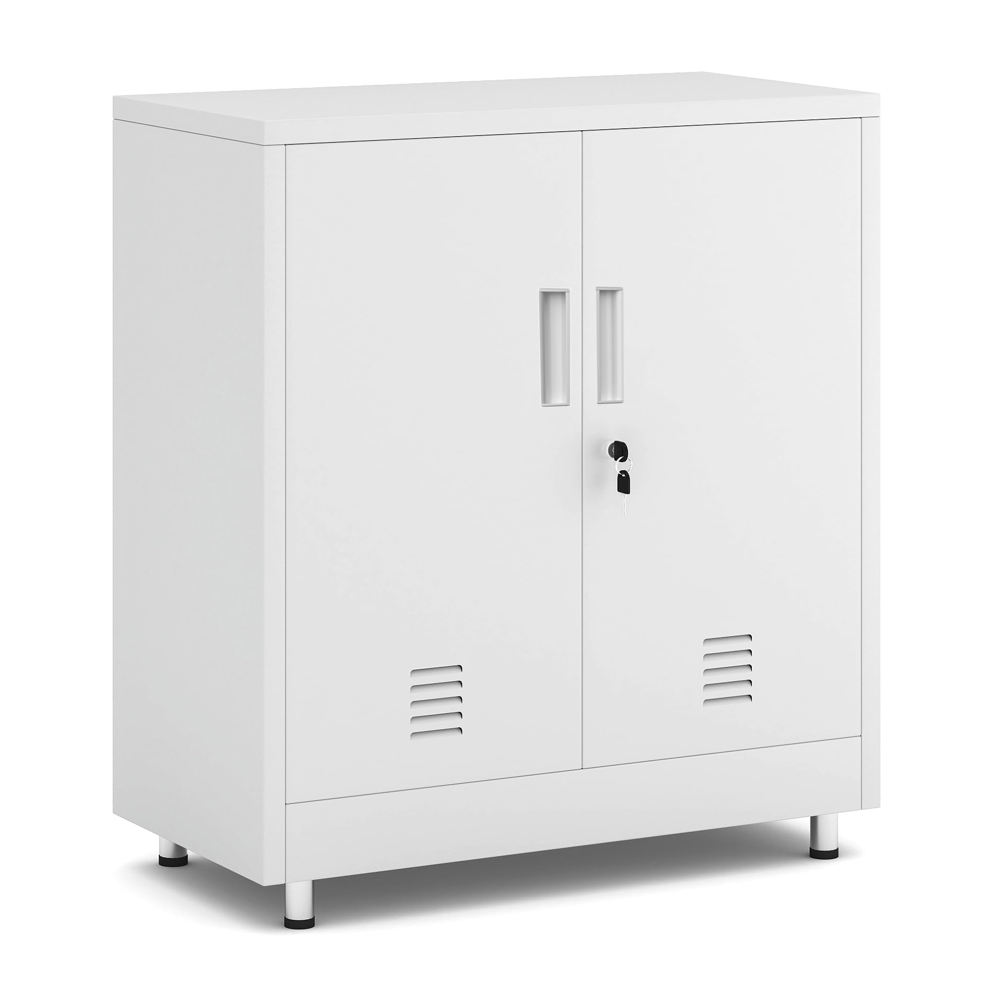 JINGUR Aktenschrank Büroschrank Lagerschrank Metallschrank Stahlschrank, Abschließbar Mehrzweckschrank Kleiner Schrank Buffetschrank Flurschrank (Weiß)