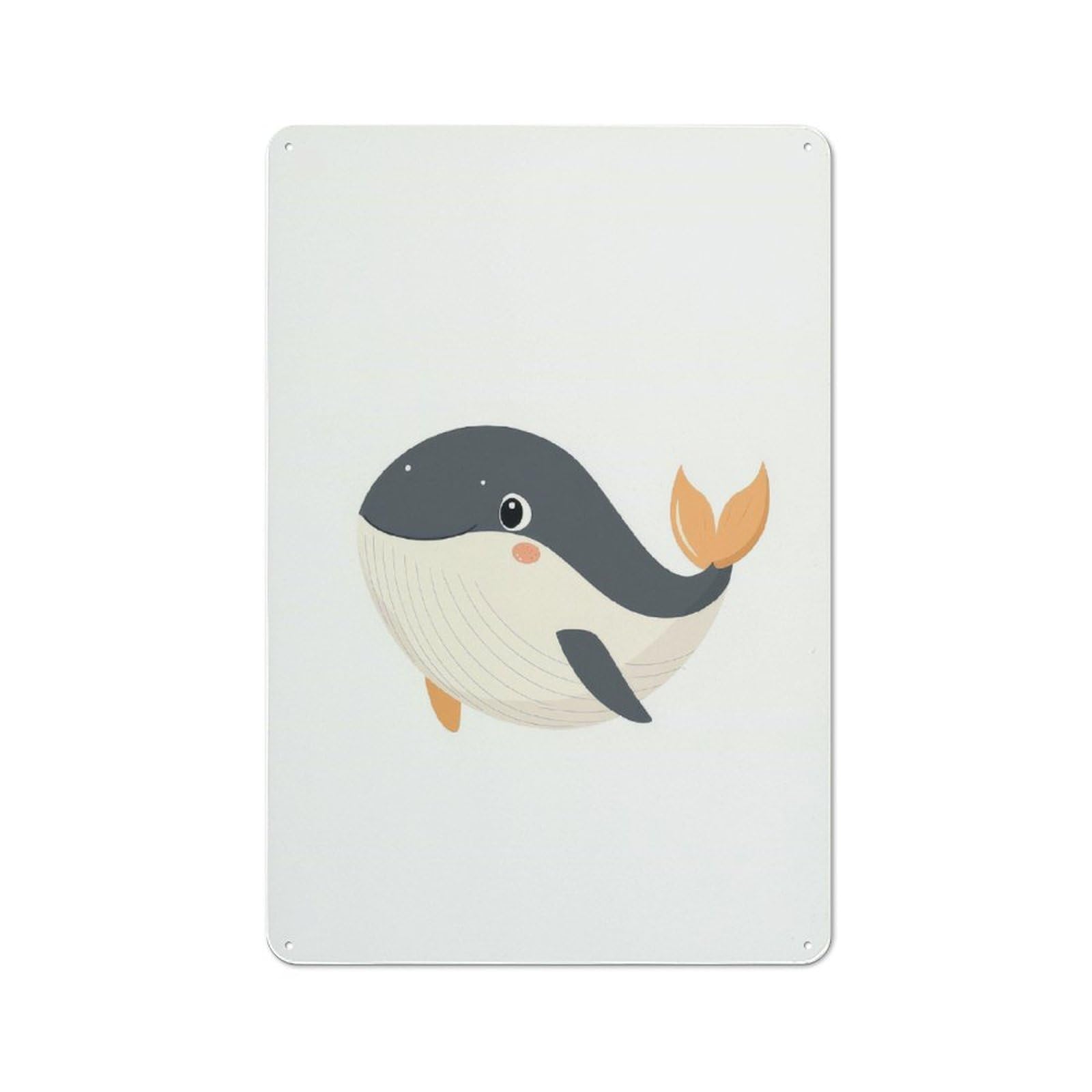 Simple Retro Cute Cartoon Whale Metal Wall Plaque 30x20cm, Studio Wall Plaque for Hobby Room, Office, Lounge Or Living Room