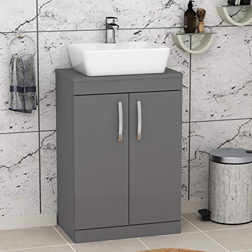 Royal Bathrooms 500mm Floor Standing Vanity Unit 2 Door Indigo Grey Gloss & Countertop Basin - Cube