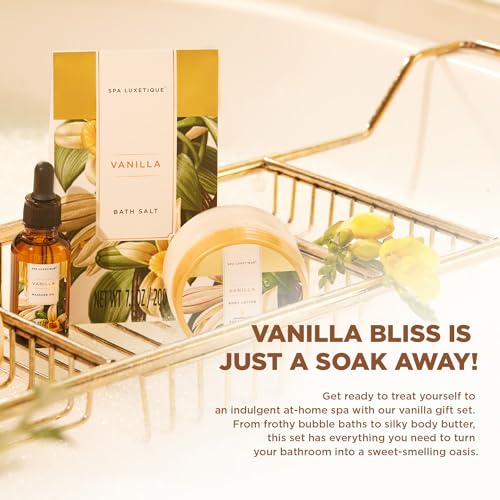 Spa Luxetique Gift Baskets for Women,15 Pcs Vanilla Spa Gifts for Women, Women's Gifts with Bubble Bath, Bath Salt, Bath Bombs, Christmas Spa Baskets - Image 3