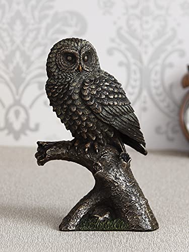 Image of eCraftIndia Carved Owl Sitting on Branch Cold Cast Bronze Resin Decorative Animal Figurine Showpiece, Black, One Size (UBKC144)