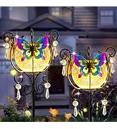 Solar Garden Lights Outdoor Decor Stake Lights, Waterproof LED Crackle Glass Globe Butterfly Deco...