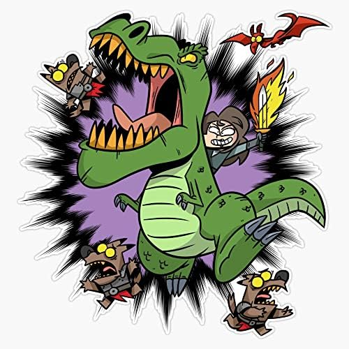 to Adventure! Cartoon Green T-Rex Dinosaur Monster Viking Warriors Fantasy RPG Gaming Funny 5" Magnetic Bumper Sticker image 4