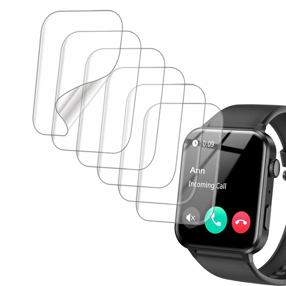 smaateCompatible with IOWODO R30 Pro 1.85”, Soft Smart Watch Screen Protector, TPU, 6-pack, Full Coverage, Bubble Self-healing