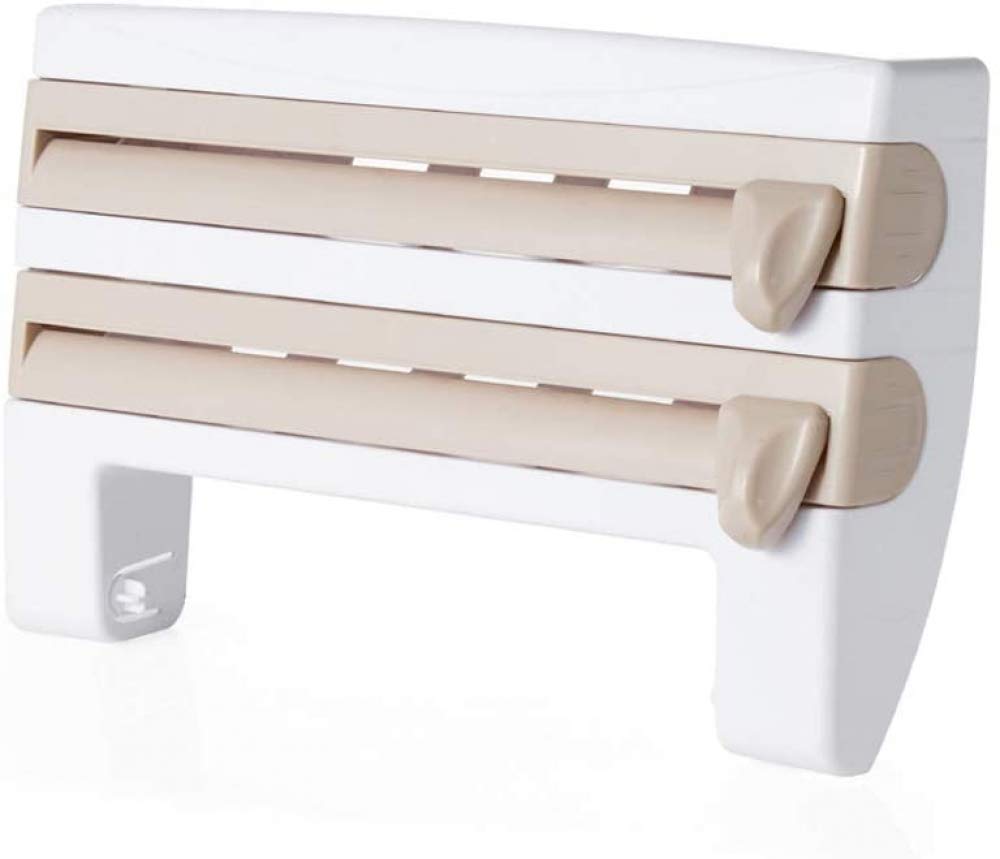 Dispensador de rollos de cocina con cortador, cortador de película adhesiva 3 en 1, servilleta, soporte de papel para rollo de pared, cortador de papel de aluminio para bordes de corte suaves,-Khaki