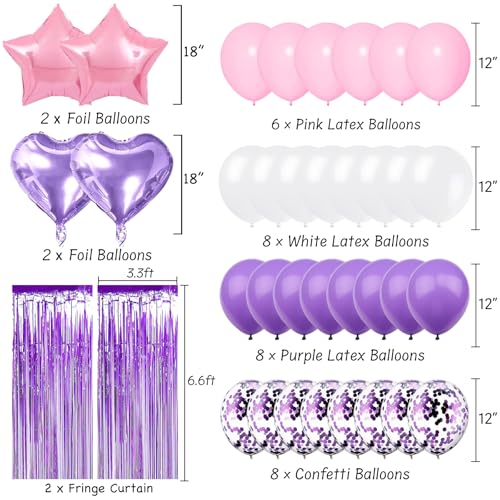 Image of Pink Purple Birthday Party Decorations Supplies Lavender Happy Birthday Banner Honeycomb Balls Fringe Curtain Foil Balloons Hanging Swirls Cake Topper Tablecloth Party Supplies for Women Girls