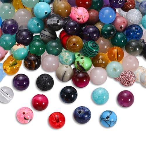 47 piezas de 8 mm de cuentas de piedras naturales multicolores para enhebrar, juego de cuentas de piedras preciosas redondas con orificio, cuentas de piedras preciosas para joyería DIY, pulseras