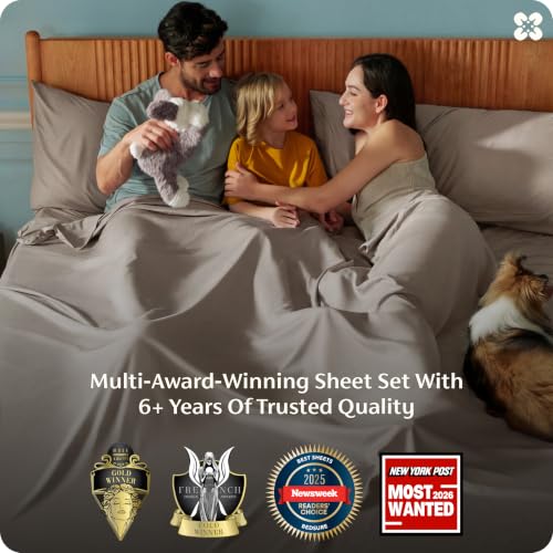 Image of Bedsure King Size Sheets Set, Cooling Sheets for Hot Sleepers, Rayon Derived from Bamboo, PureWoven, Breathable & Soft, Deep Pocket Up to 16 Inches, Hotel Luxury Silky Bedding, Simply Taupe