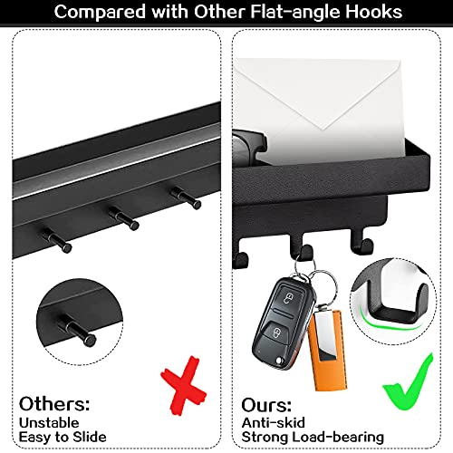 KingAcc-Key-Holder-for-Wall-Decorative-Wall-Mounted-Key-and-Mail-Organizer-Adhesive-Key-Rack-with-Tray-for-Entryway-Hallway-Kitchen-Farmhouse-Metal-Key-Hanger-with-6-Key-HooksBlack