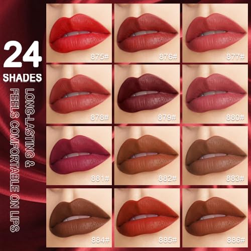 Image of evpct Cranberry Red Velvet Matte Lipstick, High Pigmented Slim Lipstick Long Lasting Waterproof for Women, Velvet Silky Lip Stick Stain Color Makeup Blendable 24 Hours Original Makeup Labiales, 889#