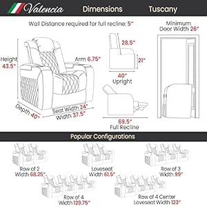 Valencia tuscany heat massage edition home theater seatingpremium top grain italian 11000 nappa leather power recliner power lumbar headrest led lighting row of 2 black  urban country home decor