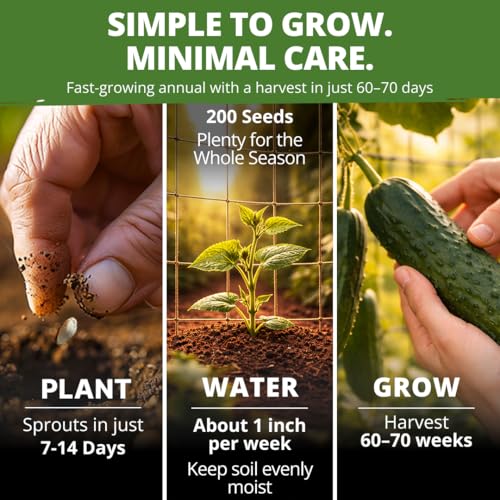 Image of HOME GROWN Organic Marketmore Cucumber Seeds 200+ Heirloom Non-GMO Seeds for Planting, High Germination, Hardy & Vigorous Slicing Cucumber, Trellis & Raised Bed Garden (Cucumis sativus)