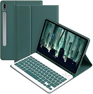 Capa teclado Samsung Galaxy Tab S7 FE / S7 Plus 12.4" 2021/2020, teclado Bluetooth destacável magneticamente, capa de suporte leve e fina com suporte para S Pen, suspensão/despertar automático (verde)