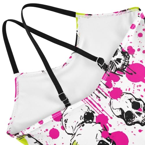 Skull Pink White Girls One Piece Swimsuit Beach Swimwear 208502054