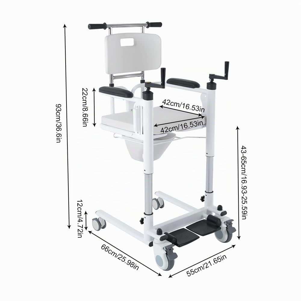 Silla elevadora de pacientes con altura regulable manualmente, asiento dividido de 180°, silla de ruedas multifunción con frenos, hasta 120 kg, para personas mayores, discapacitados, cuidado en casa