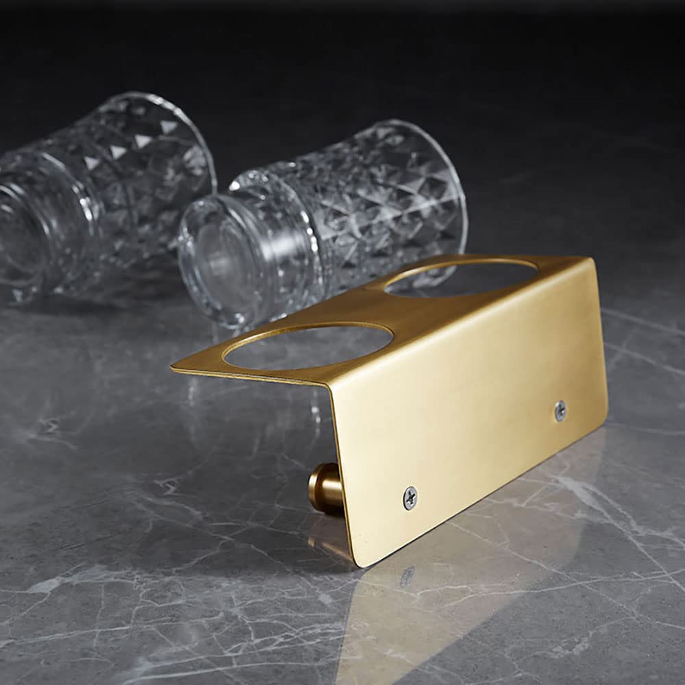 Porta spazzolino da denti a parete, Bicchiere in vetro da parete in ottone con portaoggetti for dentifricio, contenitore for bagno 2 ganci, oro spazzolato