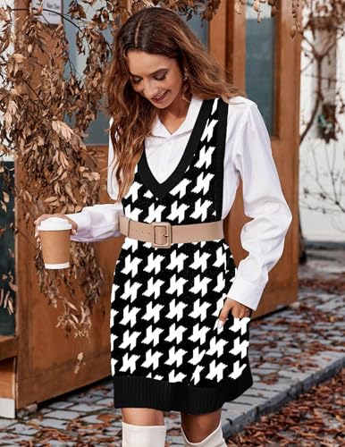 Image of Zeagoo Womens Sweater Vest Dress Pattern Knitted Pullovers Sweaters V Neck Tank Sweater Dress with Pockets