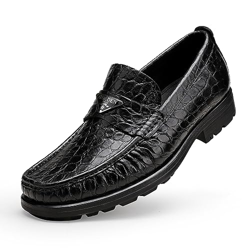 Image of Luxury Leather Dress Shoes for Mens, Fashion Crocodile Printed Thick Sole Slip on Loafer Shoes for Gentleman, Business