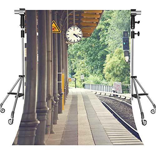 Train Station Backdrop For Party Decorations,Brick Floor Pillar Clock Railroad Tree Background Commercial Use Photo Booth Studio Props Themed Party Banner Meetsioy 5X7Ft Mt387 #TOP2