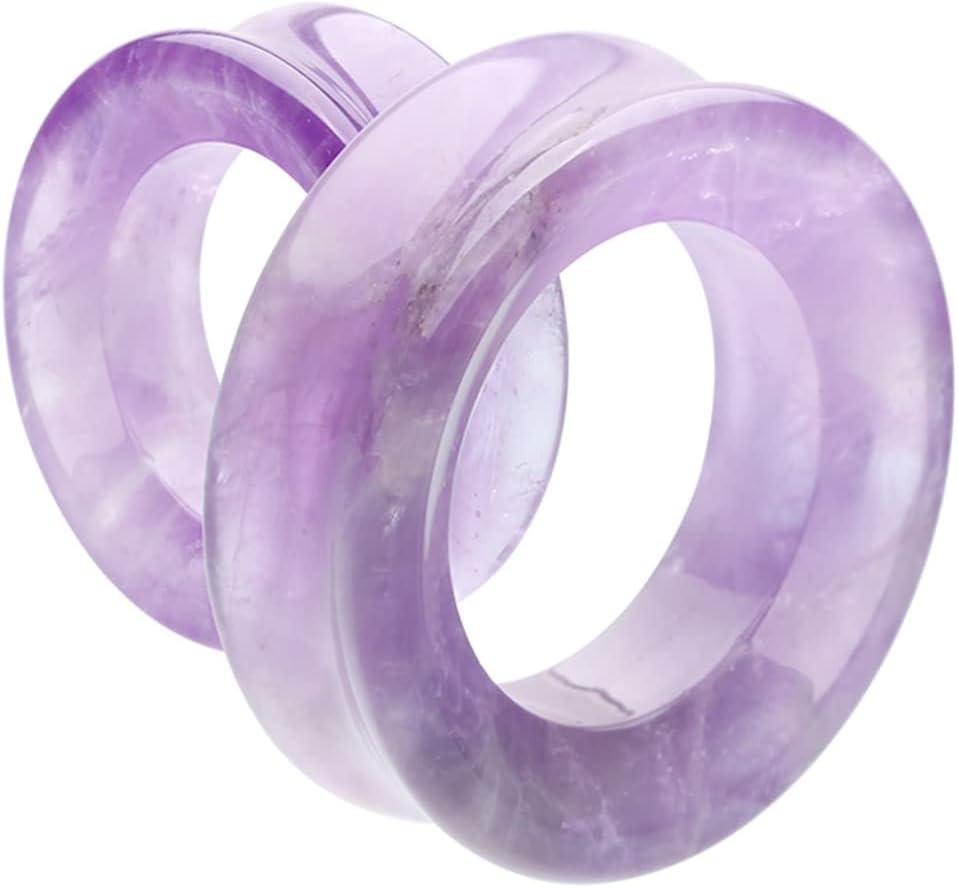 Covet Jewelry Supersize Amethyst Stone Double Flared Eyelet Tunnel Ear Gauge Plug Earrings - Elevate Your Style with Exquisite Purple Gemstones and Exceptional Craftsmanship