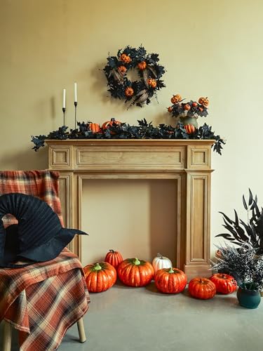 Anna'S Whimsy Halloween Wreath for Front Door - 20inch Eucalyptus Flower Garland with Pumpkin, Feather and Maple Leaves for Indoor Outdoor Wall Window Porch Patio Farmhouse Home Party Prom Decoration - Image 9