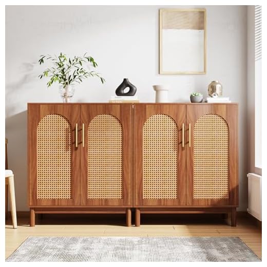 Tribesigns Rattan Sideboard Accent Cabinet Set