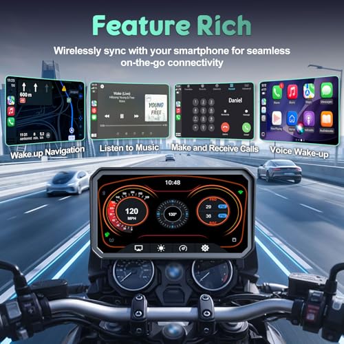 Image of LBW 6 inch Motorcycle CarPlay Fit for BMW with Wonder Wheel, Wireless Bluetooth, 1200 Nits Waterproof HD Touch Screen, Plug&Play, TPMS /Light Sensor /Siri, Android Auto, Support Voice Control
