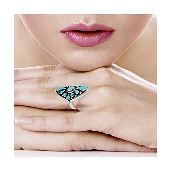 Turquoise Ring Sterling Silver 925 Genuine Gemstones Size 6 to 11 (Turquoise, 10)