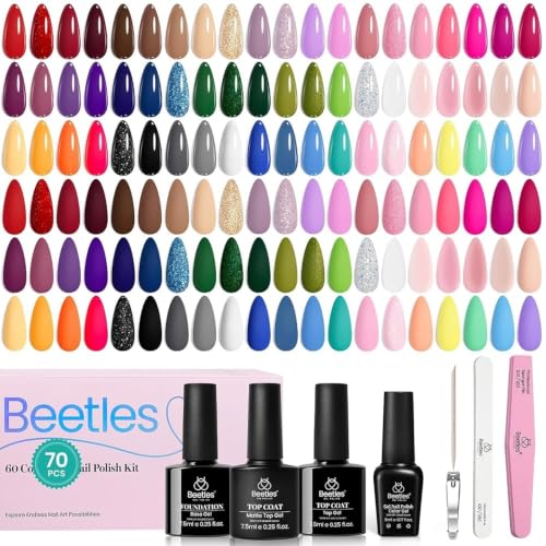 Beetles Gel Nail Polish Set, 70 PCS Gel Nail Polish Kit 60 Colors